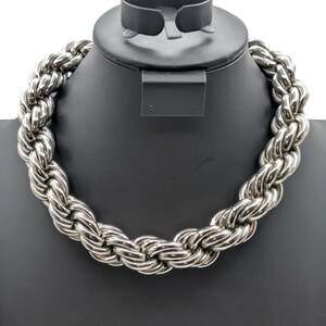 Chunky Heavy 202.63g Silver Tone 20mm Rope Chain 20" Choker Necklace